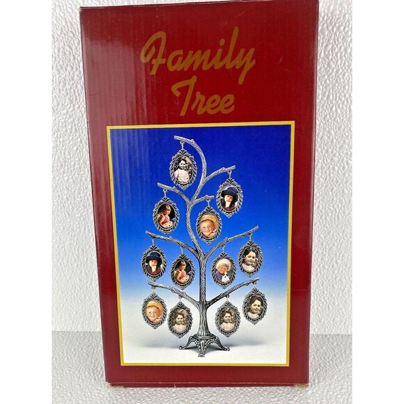 Vintage Nickel-Plating Metal Family Tree Picture Frame Fit Six  (6) Photos - Picture 1 of 5